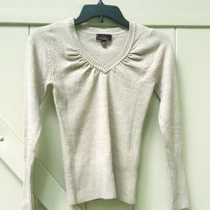 Beige Long Sleeve V-Neck Sweater